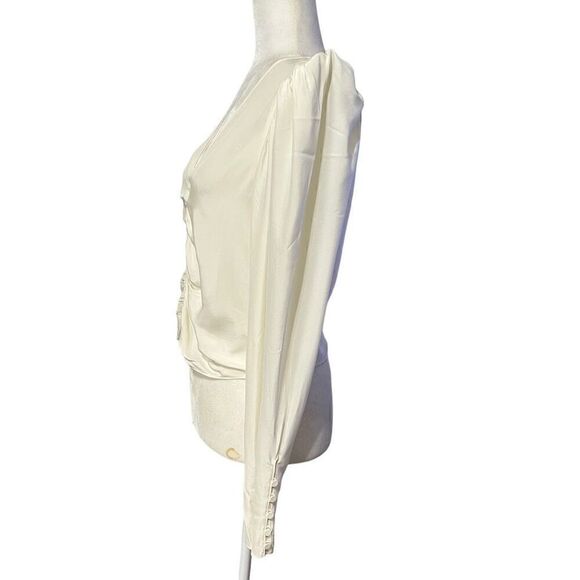 Frame new !! Medium Off-White V-Neck Ruched Long-Sleeve Blouse - Picture 6 of 14